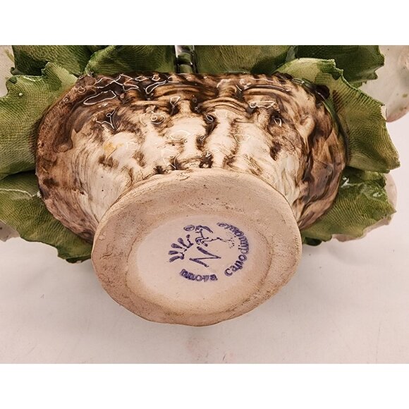 Large Vtg Nuova Capodimonte Fili Savastano Porcelain Roses In A Basket Italy - Picture 5 of 9